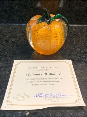 Lenox Autumn’s Brilliance Art Glass Pumpkin 3” Bullicante Paperweight w/COA Mint